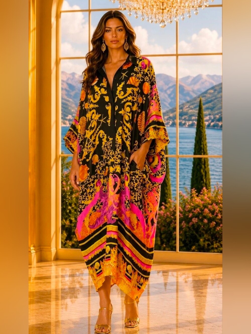 Rare! Camilla 100% Silk Octopia Button Down Shirt Dress / Kaftan